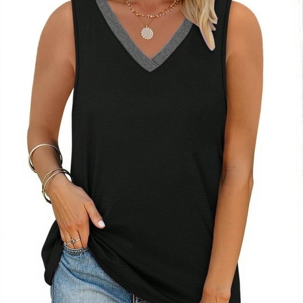 NWT Moshu black tank top with grey contrast trim_Size S